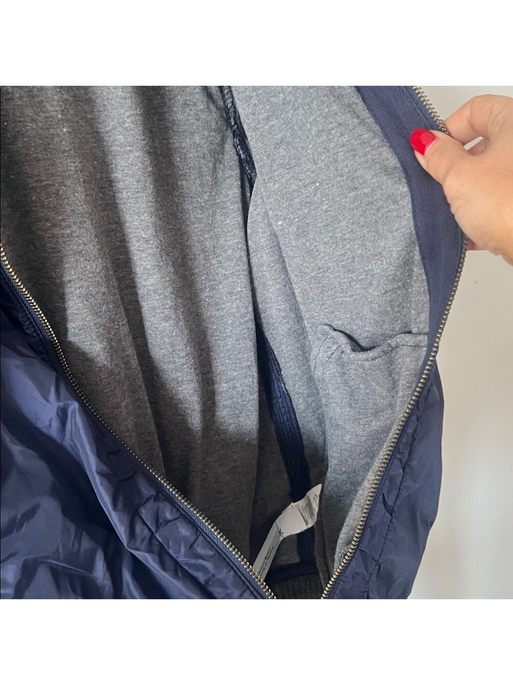 J. Crew navy Blue sweatshirt lined nylon bomber Jacket with Gray Accents small - Picture 7 of 10